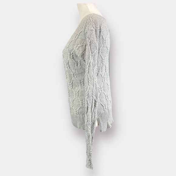 Gray Cable Knit V Neck Sweater - Picture 3 of 5